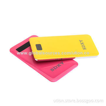 Colorful 5,000mAh Ultra-thin Power Banks for Mobile Phones/iPhone/iPad/Samsung, Free Sample and Logo